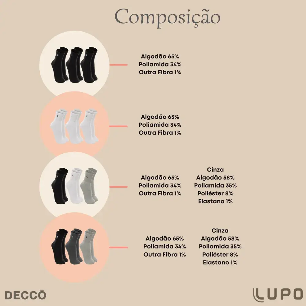 Kit 10 Pares Meia Lupo Original Masculina Cano Médio Algodão