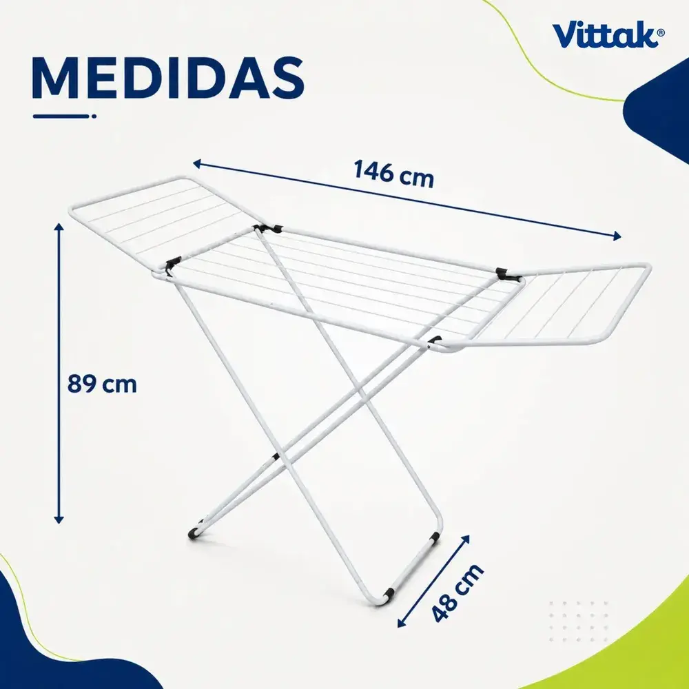Vittak Varal de Chão Slim Dobrável com Abas Retráteis em Aço Reforçado