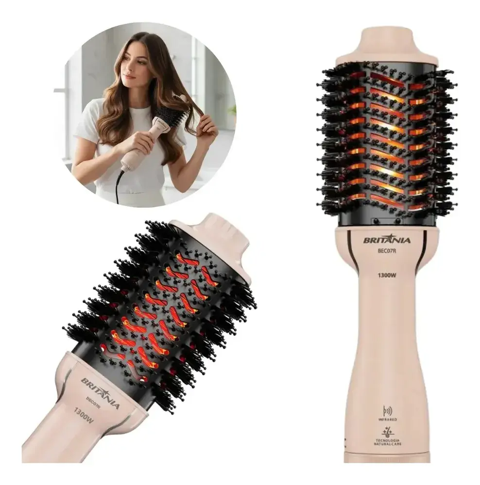 Escova Secadora e Modeladora Britânia 4 em 1 Anti Frizz BEC07R 1300W