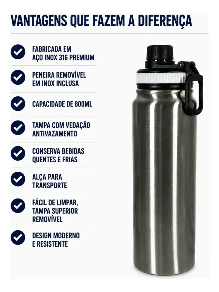 Garrafa Térmica 800ml Frio Com Isolamento Garrafinha Treinos