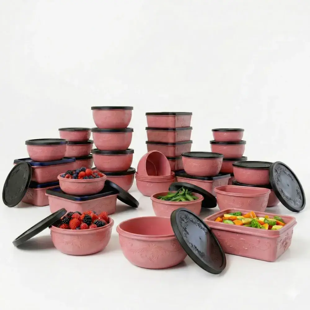 Kit 21 Peças Potes Herméticos com Tampas Premium Rosa-chiclete