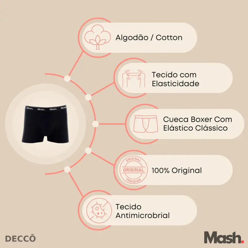 Kit Com 10 Cuecas Boxer Algodão Cotton Masculina Adulto Mash