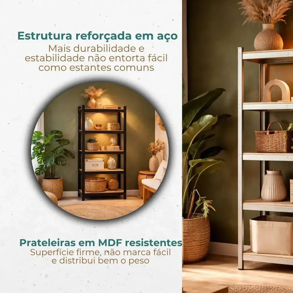 Estante Aço 5 Prateleiras Mdf Até 375kg 180cm X 60cm X 30cm Organizador Armário