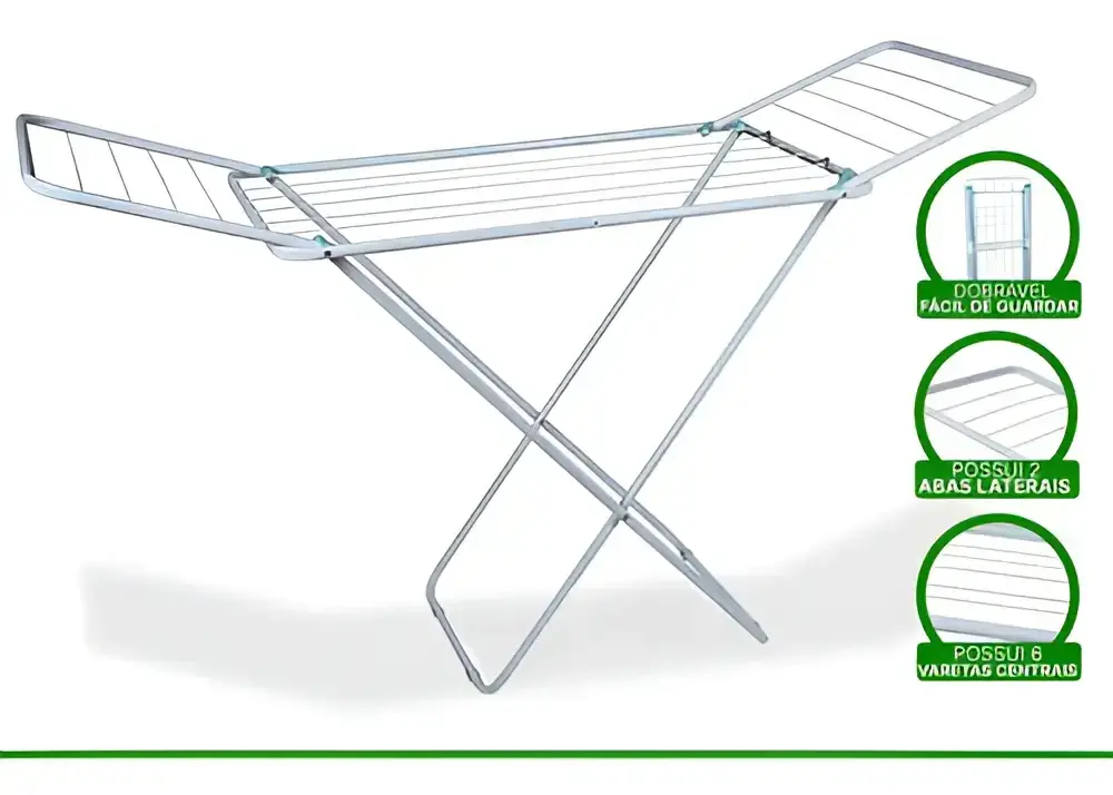 Varal de Chão Reforçado Com Abas Dobrável Retrátil Slim Mor Branco