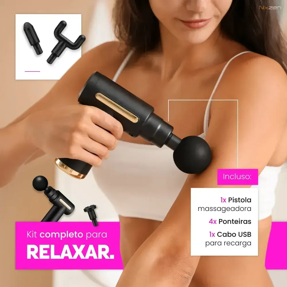 Massageador Pistola Elétrica Profissional Muscular Portátil Nixzen