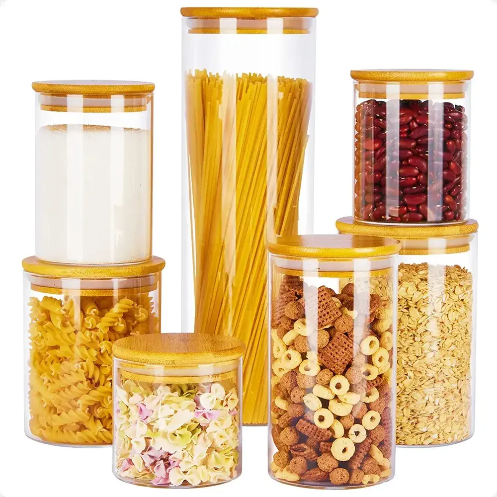 Kit 9 Potes Mantimentos Vidro Herméticos com Tampa Bambu Epsilon