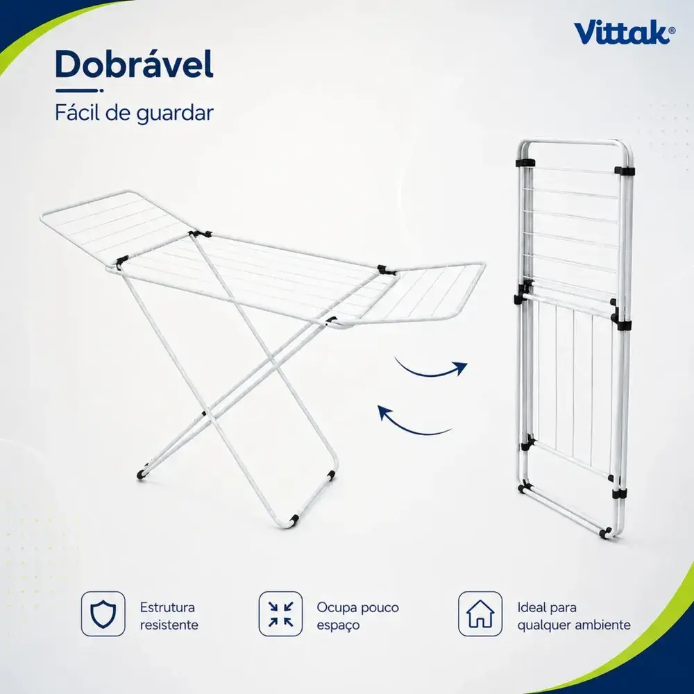 Vittak Varal de Chão Slim Dobrável com Abas Retráteis em Aço Reforçado