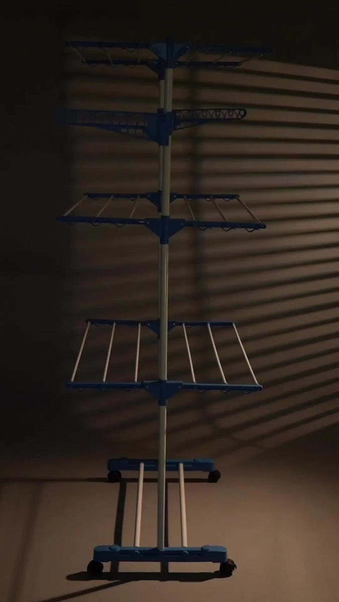 Varal De Chão Grande De Roupas 3 Andares Dobrável Azul Kontuz 170cm