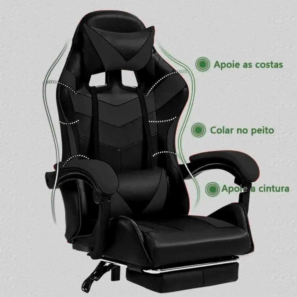 Cadeira De Escritório Gamer Nitro Ergonômica Estofado Couro Sintético Reclinável Cor Preto Luvinco