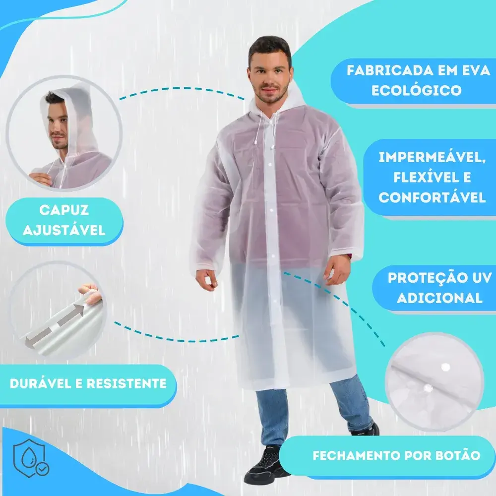 Capa De Chuva Transparente Pvc Resistente Unissex Adulto