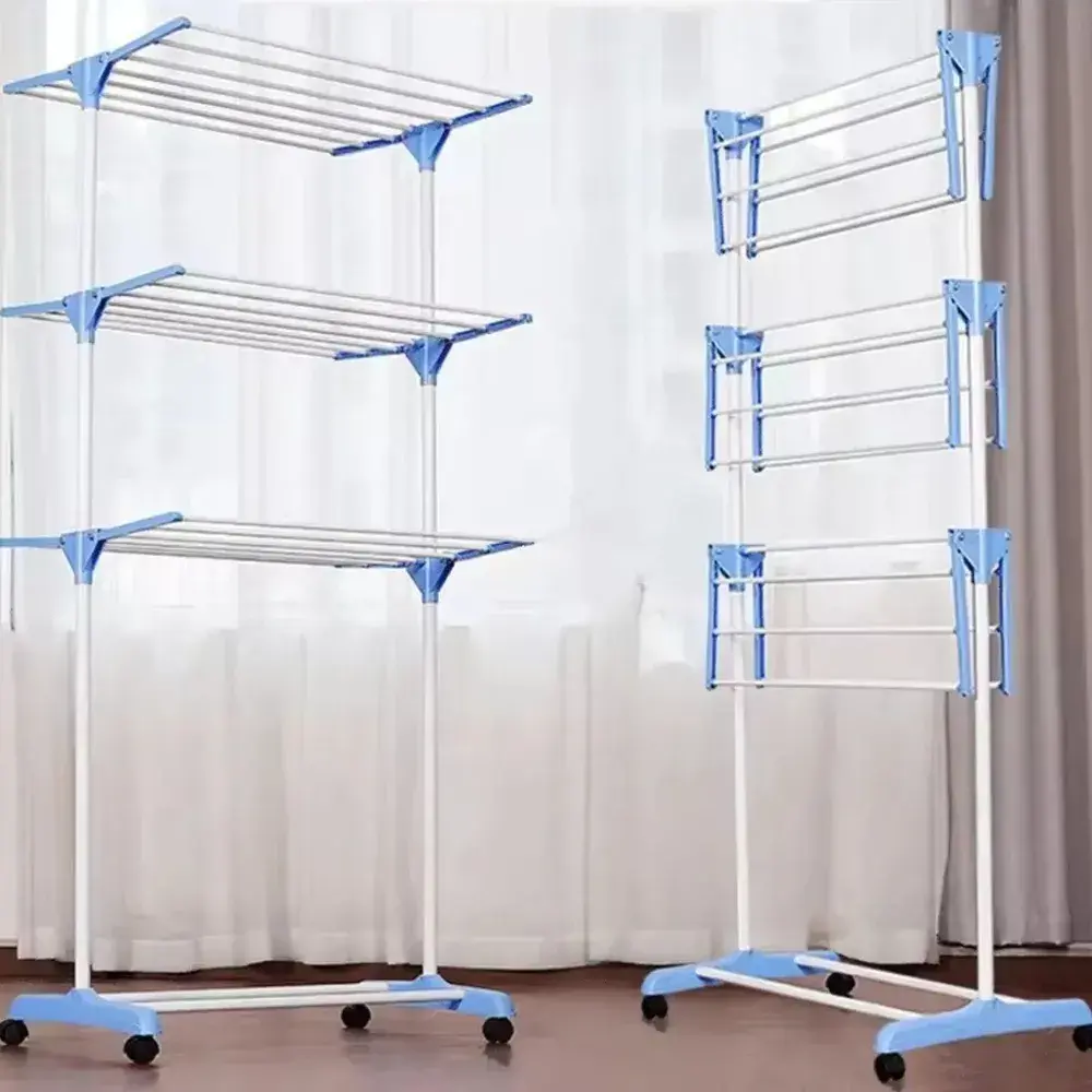 Varal De Chão Grande De Roupas 3 Andares Dobrável Azul Kontuz 170cm