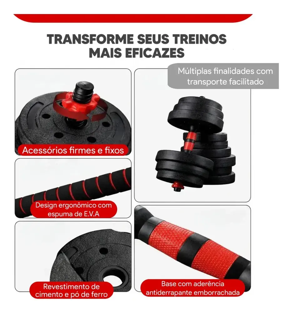 Kit Halteres Barra E Anilhas Musculação Kettlebell Ajustáveis Peso Academia 15kg
