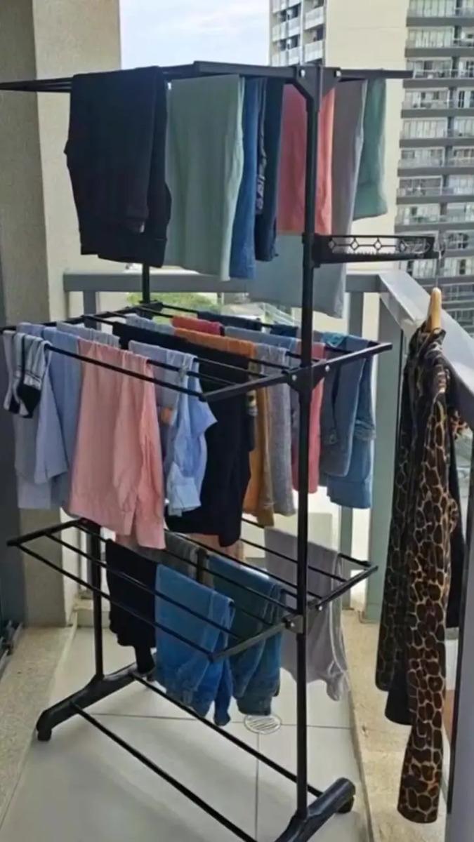 Varal Dobrável De Chão 3 Andares De Roupas Grande Com Rodinha Aba Lateral Retrátil Para Cabide Irsina