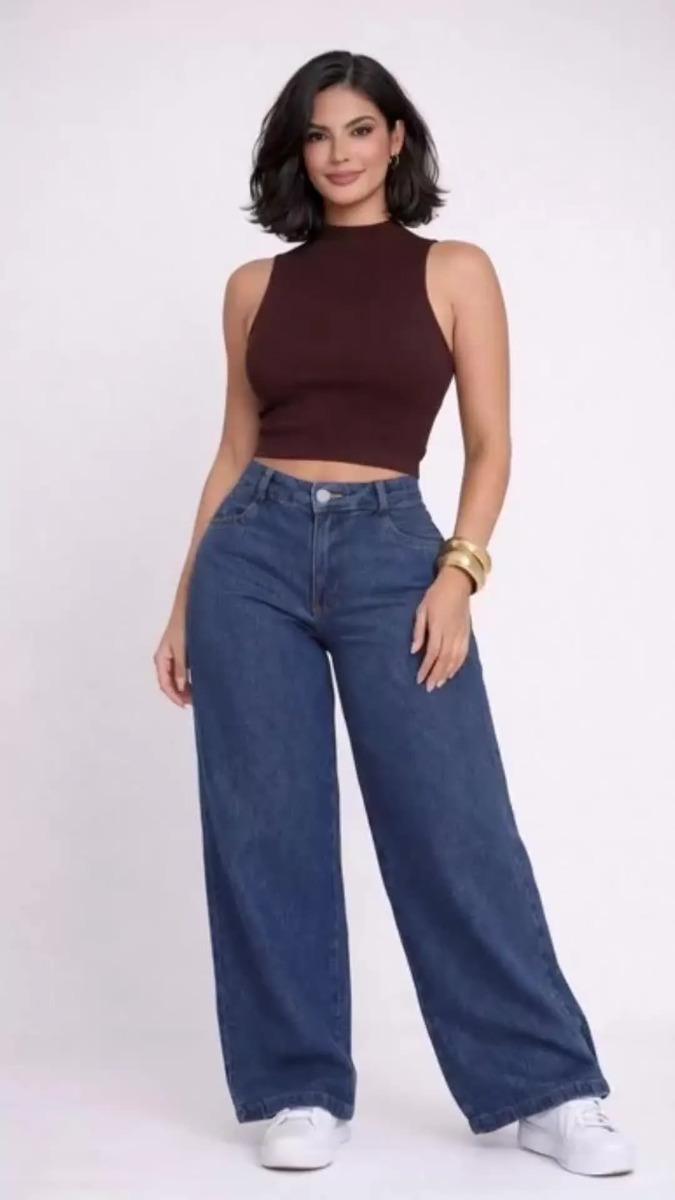 Calça Jeans Wide Leg Feminina Cintura Alta Sem Lycra Stillge