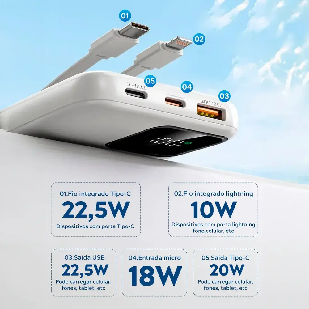 Carregador Portátil Power Bank Turbo 20000mah 22.5w Universal DTimp