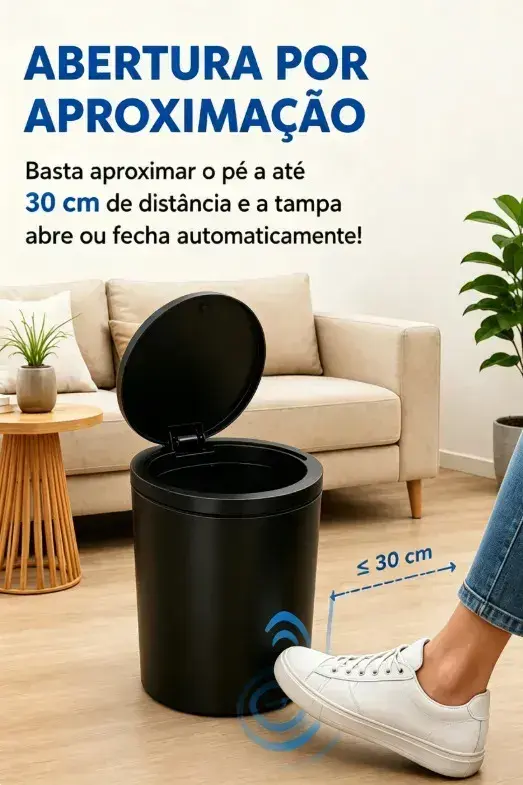 Lixeira Redonda Preta Inteligente 16L Automática com Sensor para Banheiro e Cozinha