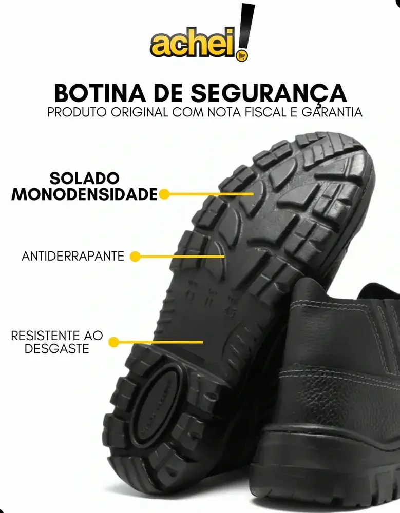 Bota Botina Segurança Trabalho Couro Resistente Epi Bico Pvc