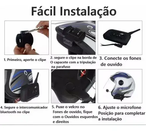 Par Intercomunicador V6 Plus Capacete Comunicador Sem Fio Bluetooth Moto