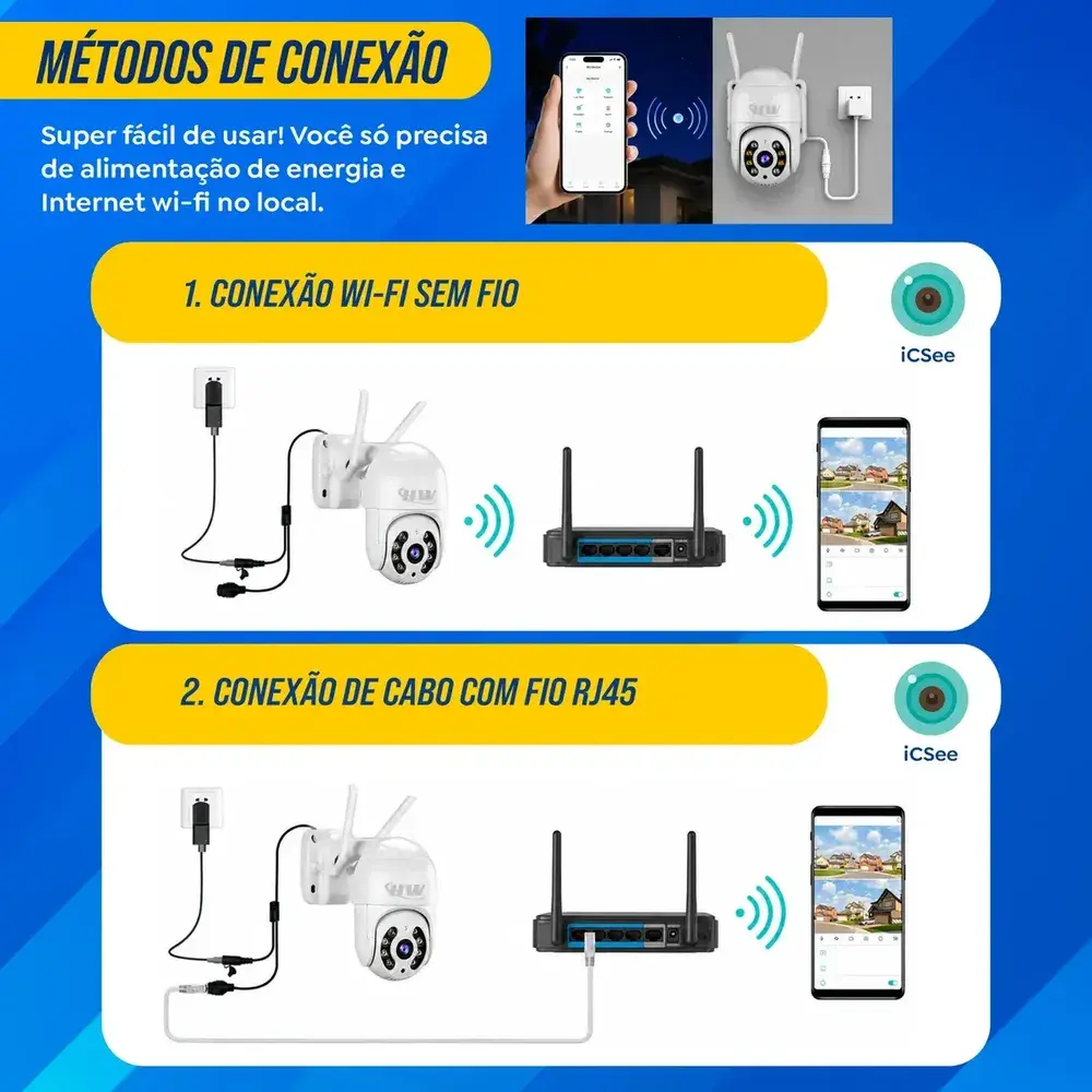 Kit 2 Câmeras Segurança IP Interna Externa Wifi iCSee Infravermelho