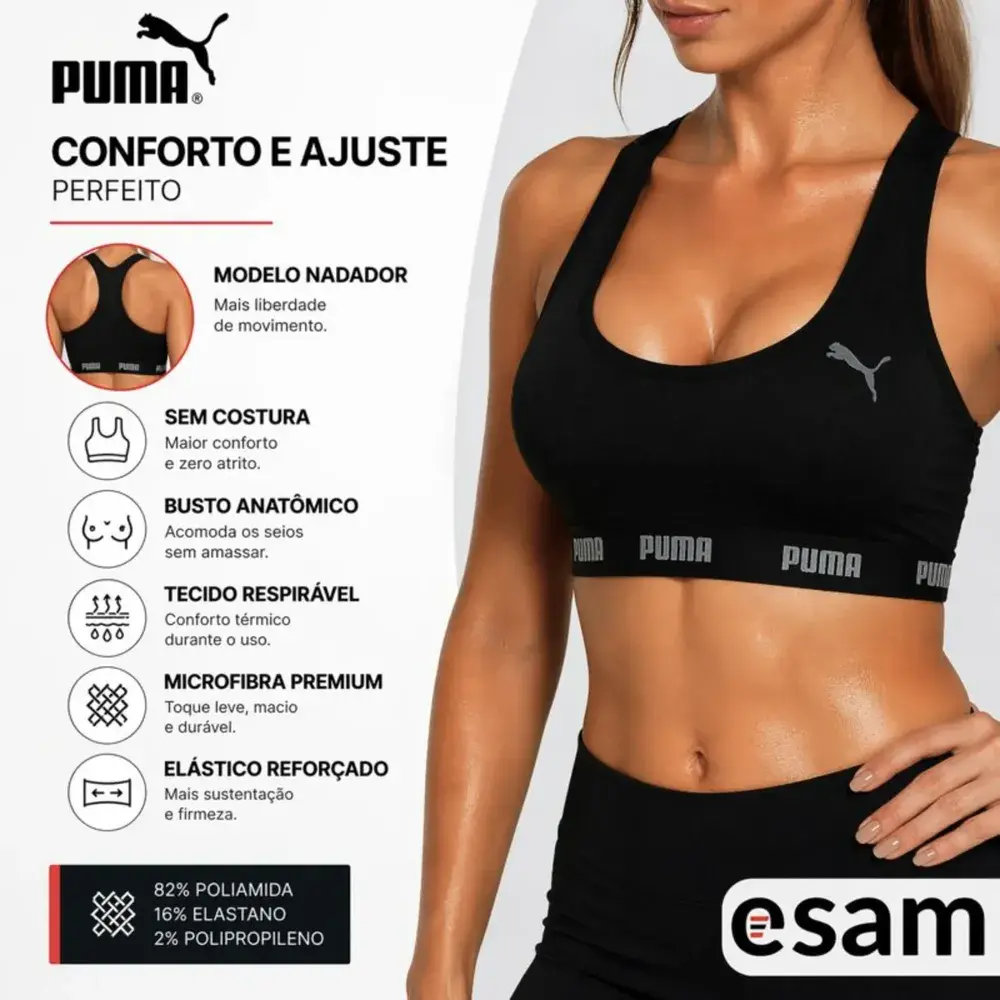 Top Puma Academia Fitness Original Nadador Alta Sustentação