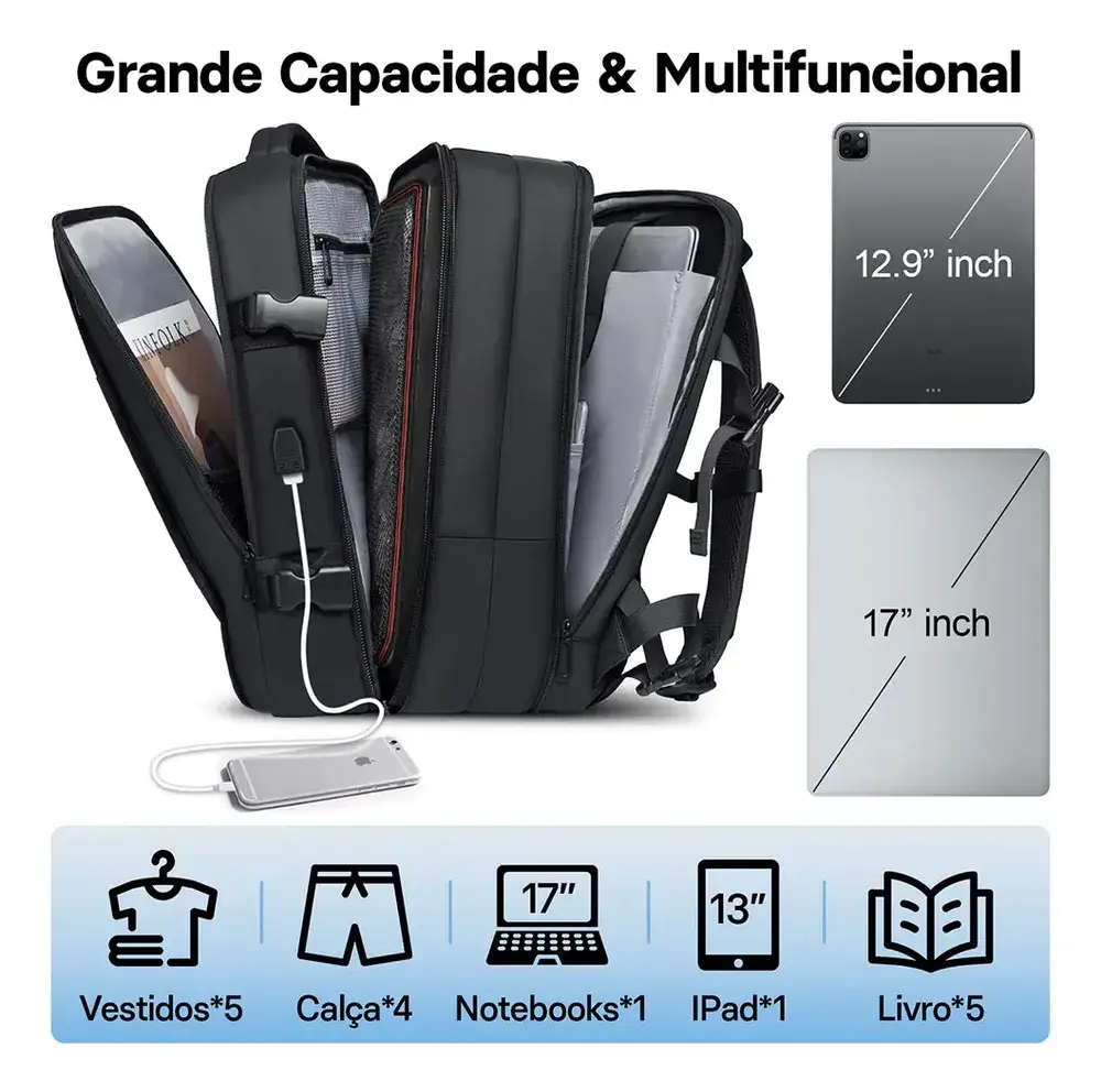 Mochila Viagem Executiva Grande Notebook Masculina Feminina