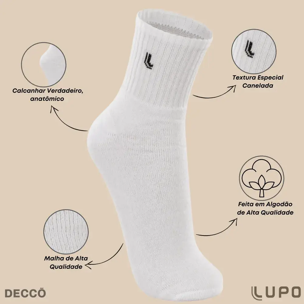 Kit 10 Pares Meia Lupo Original Masculina Cano Médio Algodão