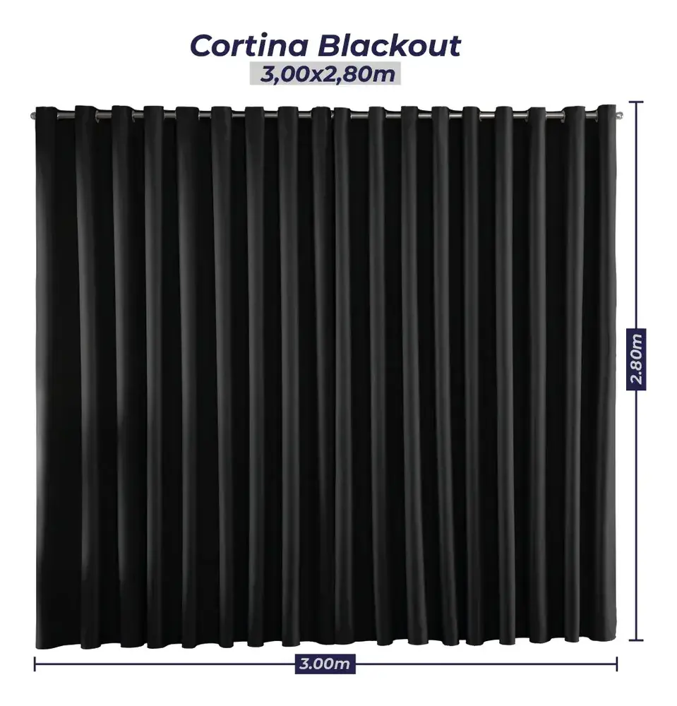 Cortina Blackout em Tecido 3,00x2,80 Corta Luz Preta