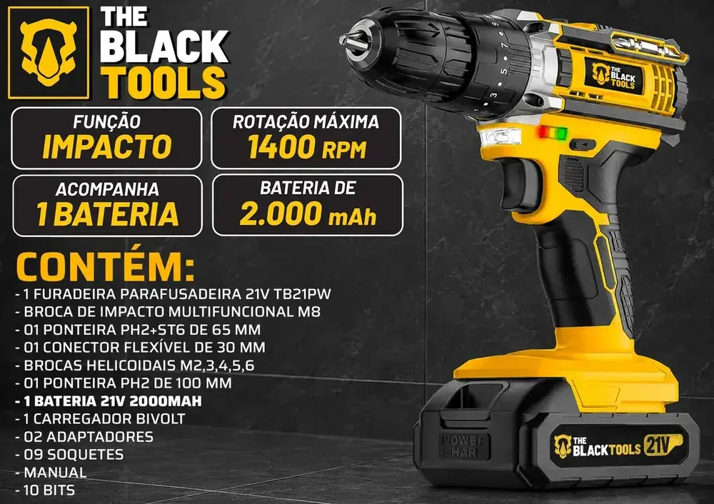 Parafusadeira e Furadeira Impacto The Black Tools TB-21PW 3/8