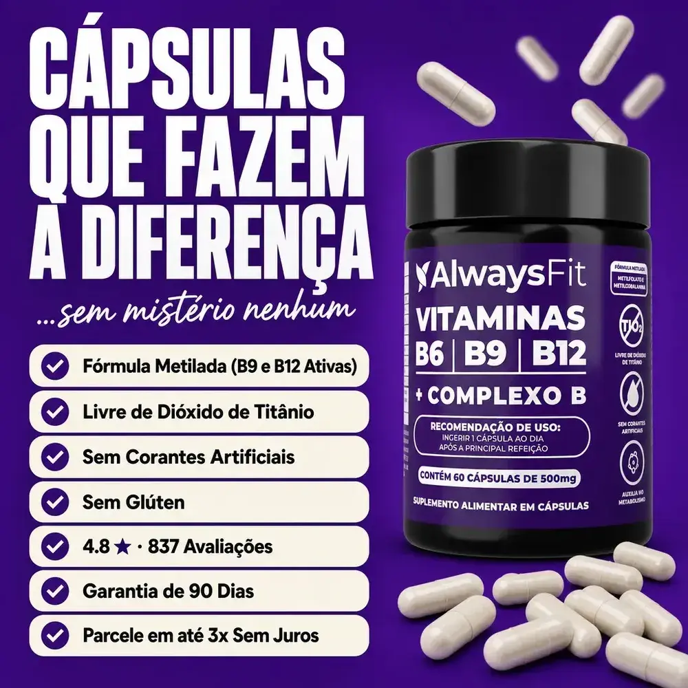 Kit 03 Complexo B AlwaysFit Metilfolato + Metilcobalamina + Vitaminas do Complexo B