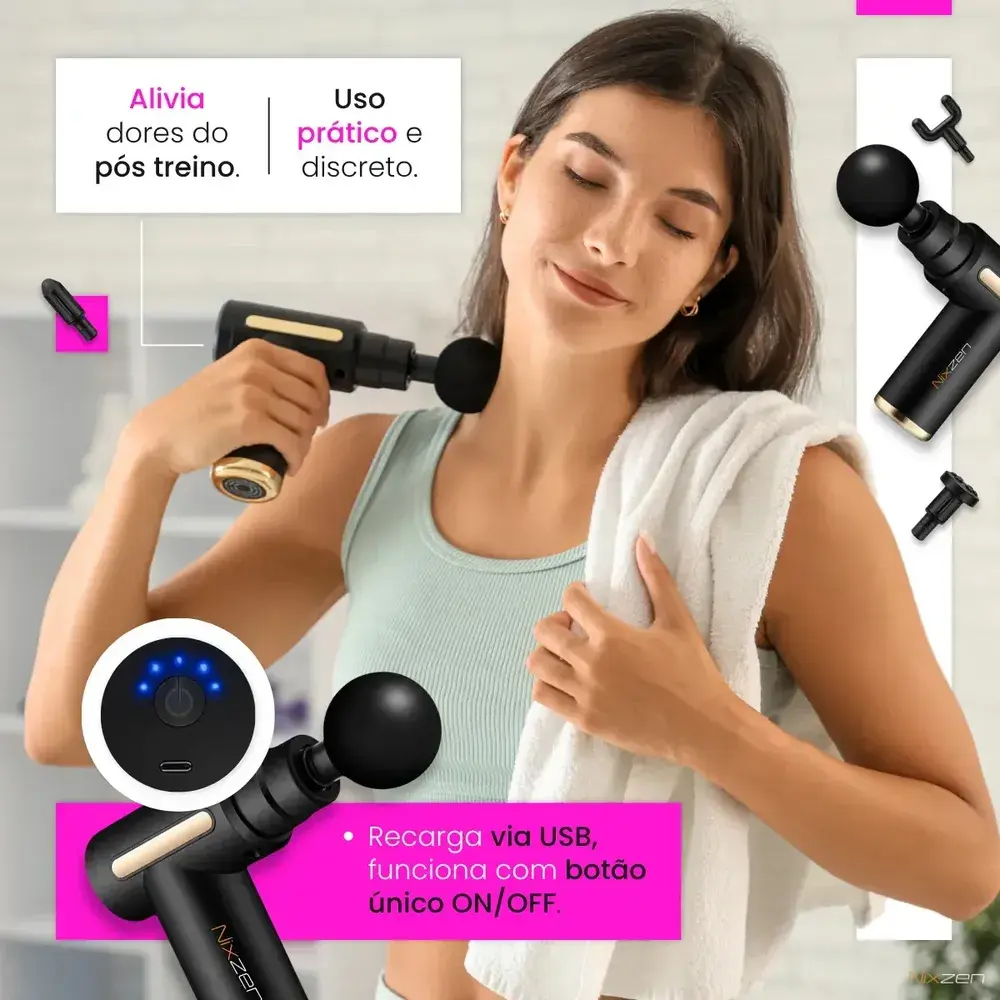 Massageador Pistola Elétrica Profissional Muscular Portátil Nixzen