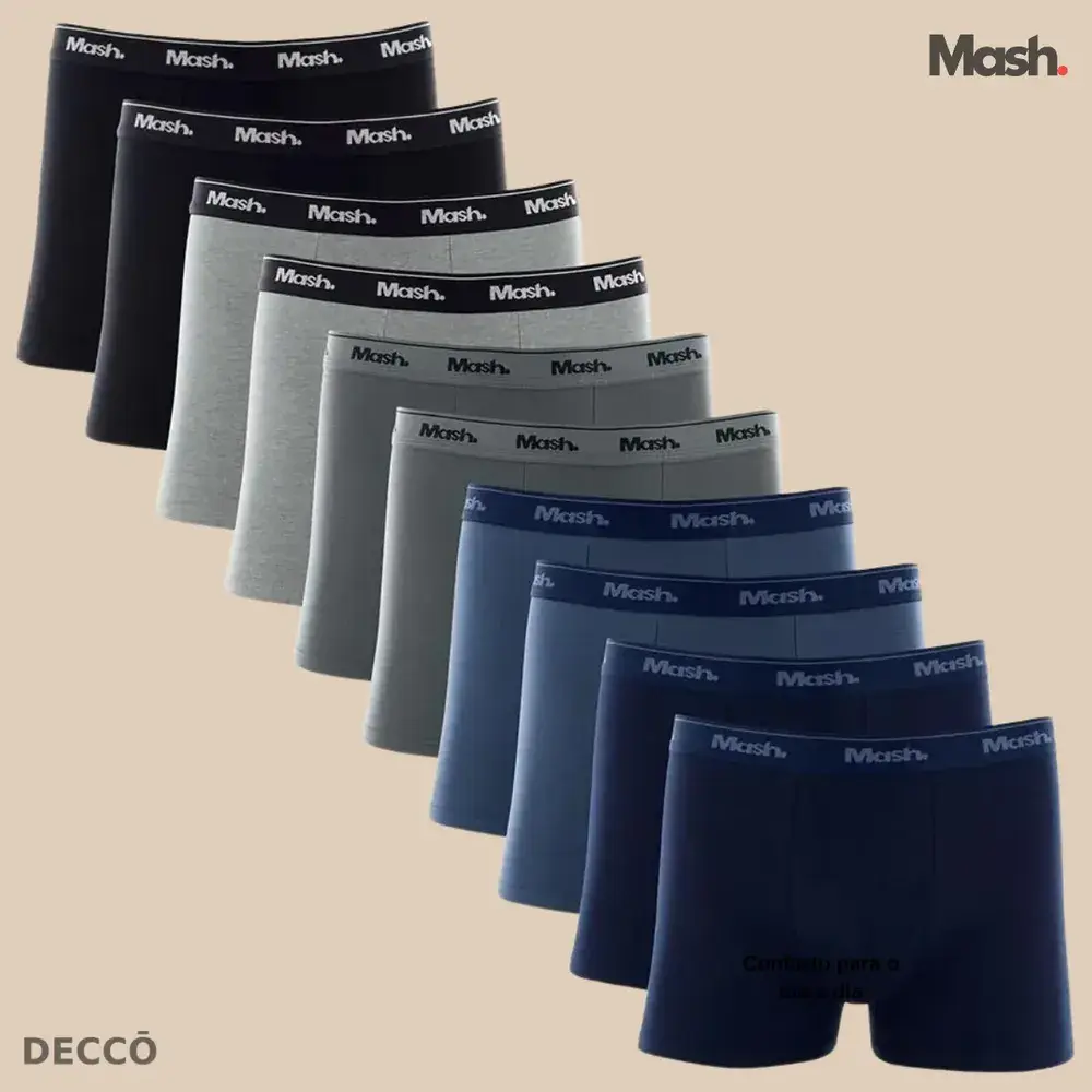 Kit Com 10 Cuecas Boxer Algodão Cotton Masculina Adulto Mash
