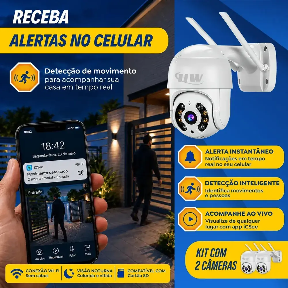 Kit 2 Câmeras Segurança IP Interna Externa Wifi iCSee Infravermelho