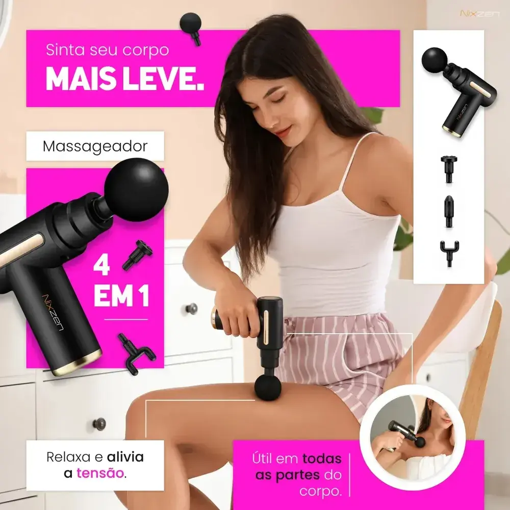 Massageador Pistola Elétrica Profissional Muscular Portátil Nixzen
