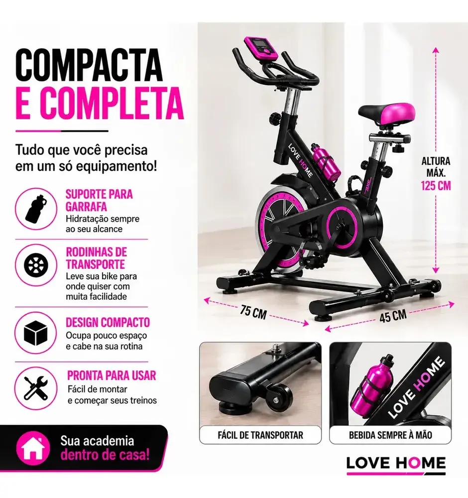 Bicicleta Ergométrica Inércia 6kg Spinning Profissional Indoor Ajustável Treino Casa
