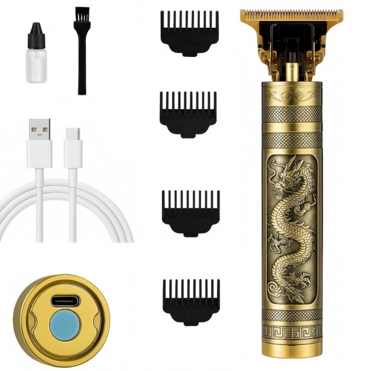 Máquina Profissional Dragão Acabamento Sem Fio Cabelo Barba Pezinho Limitador de Lamina Ajustável