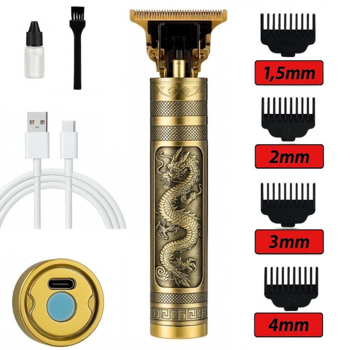 Máquina Profissional Dragão Acabamento Sem Fio Cabelo Barba Pezinho Limitador de Lamina Ajustável
