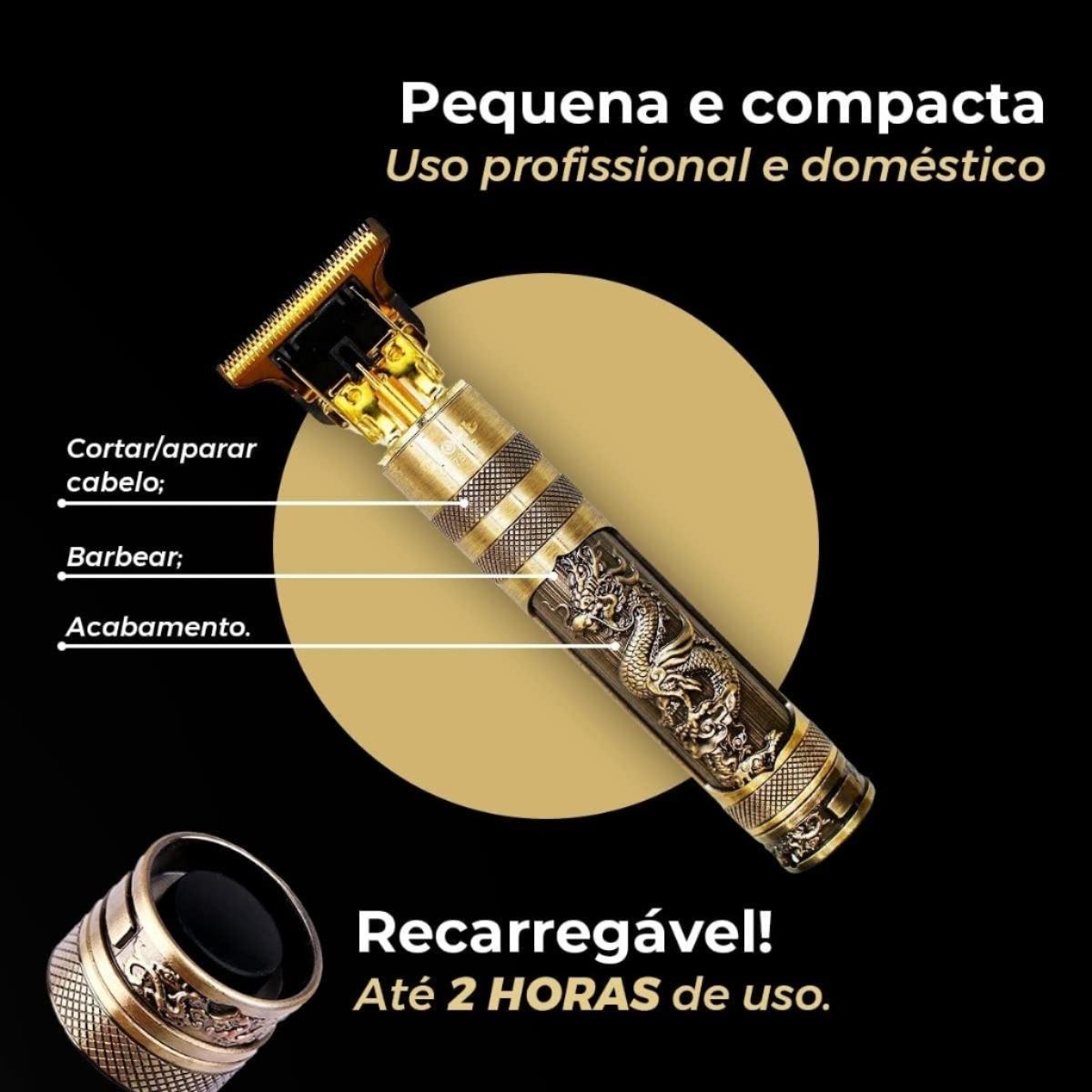 Máquina Profissional Dragão Acabamento Sem Fio Cabelo Barba Pezinho Limitador de Lamina Ajustável