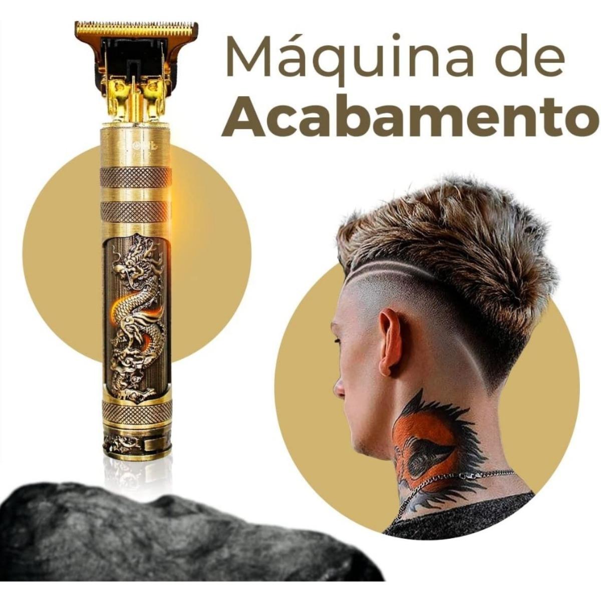 Máquina Profissional Dragão Acabamento Sem Fio Cabelo Barba Pezinho Limitador de Lamina Ajustável