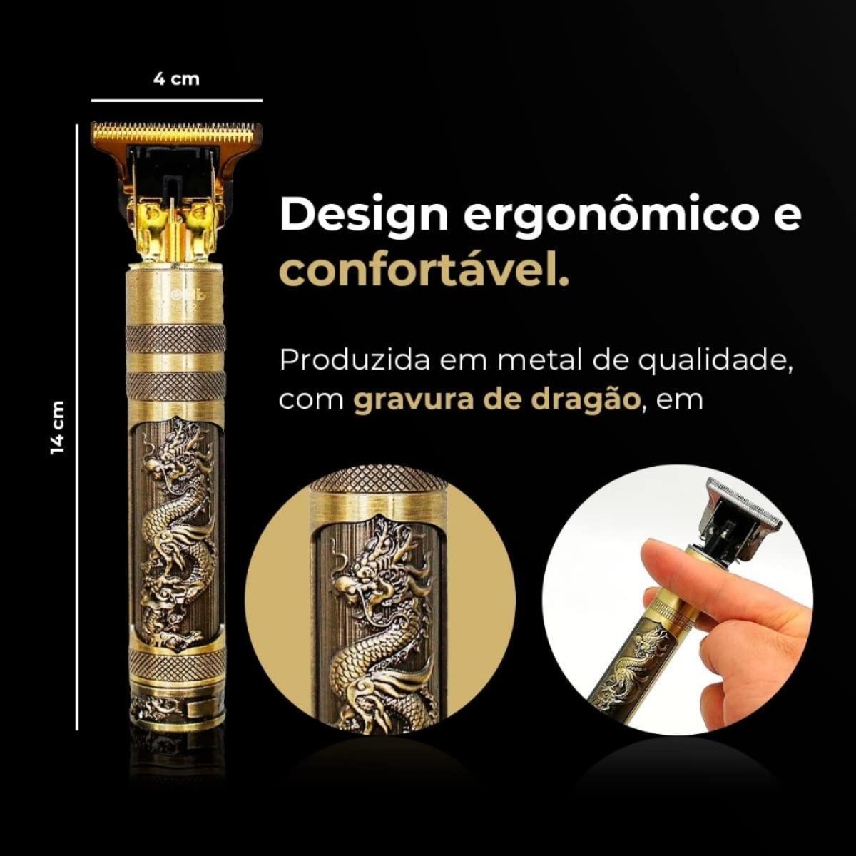 Máquina Profissional Dragão Acabamento Sem Fio Cabelo Barba Pezinho Limitador de Lamina Ajustável
