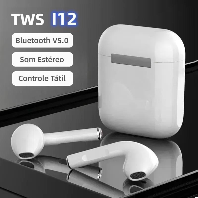 Fone de Ouvido Sem Fio Bluetooth 5.0 Touch - I12 TWS Compatível com Xiaomi Android iOS (Branco)
