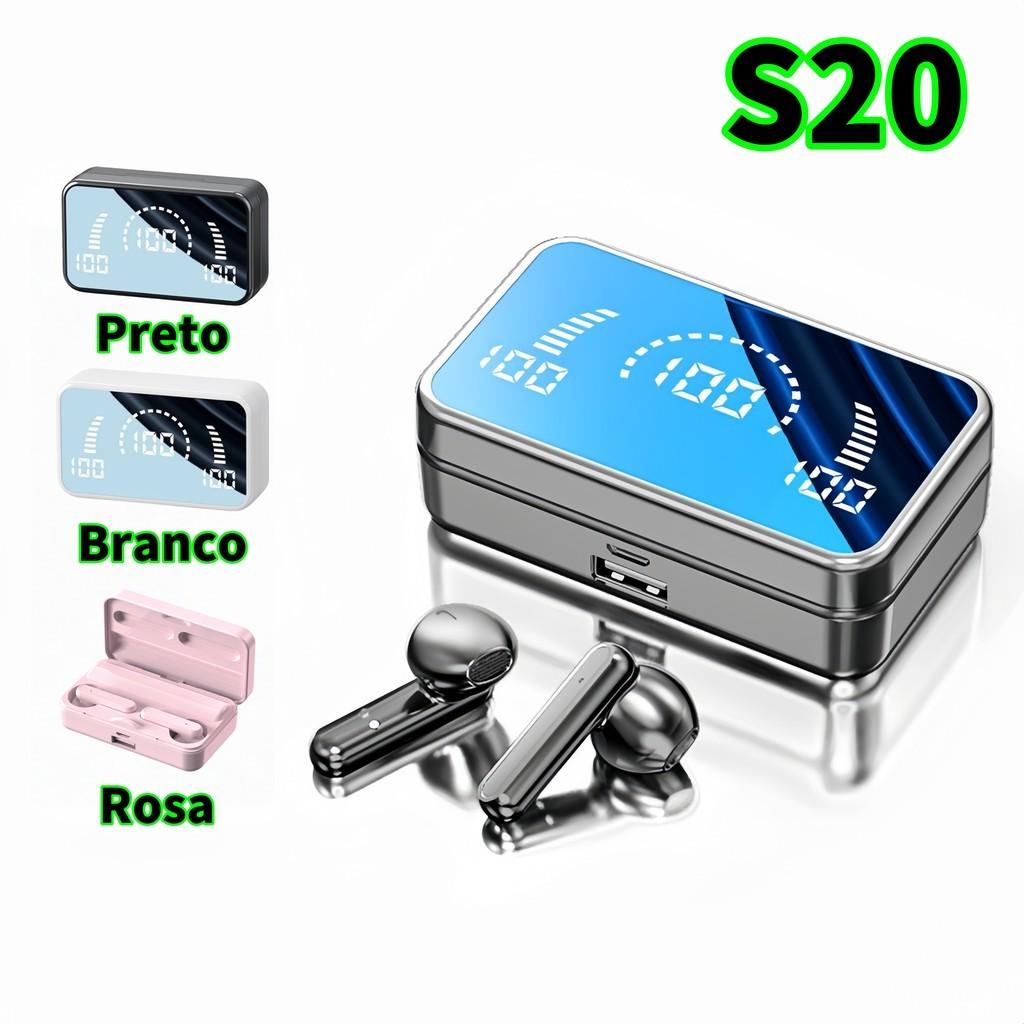 Fones de ouvido TWS Bluetooth 5.2 com superfície espelhada de alto brilho, som estéreo binaural HiFi e tela LED