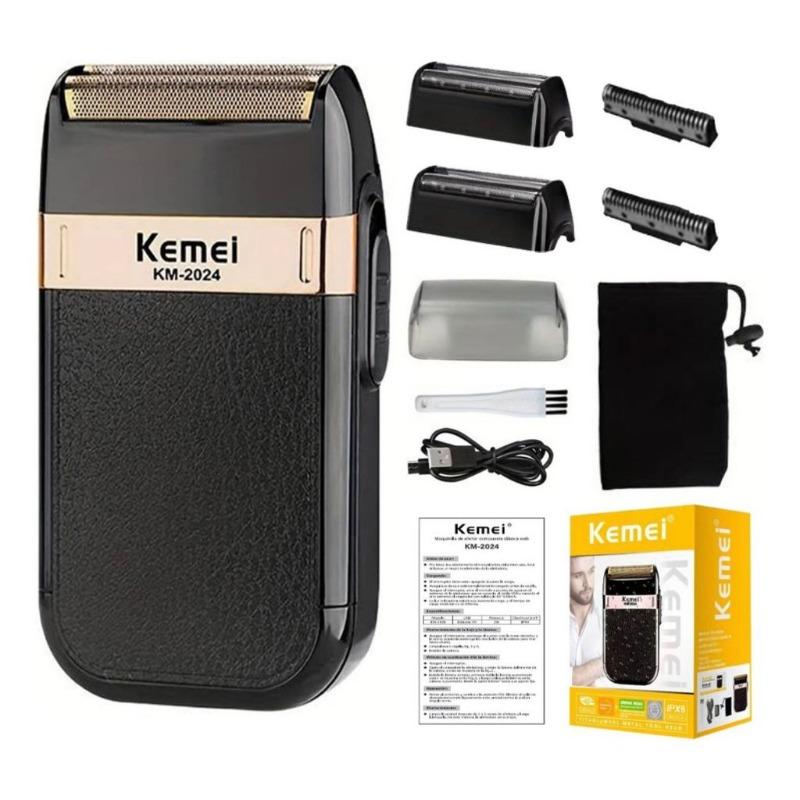 Barbeador Elétrico Sem Fio Recarregável Kemei Classic Shaver Km 2024 - Bivolt 110V/220V - Máquina de Barbear