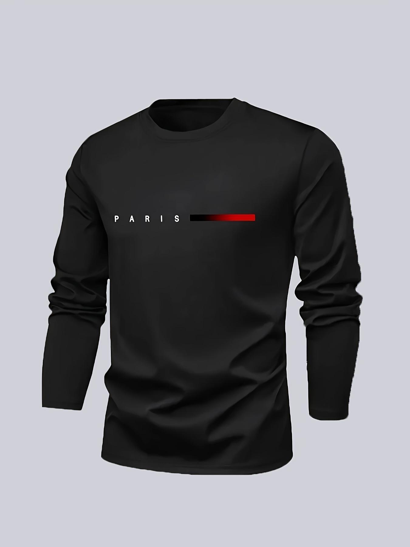 Camiseta Masculina de Manga Comprida com Estampa de Letras da Moda, Gola Redonda, Secagem Rápida, Elegante e Casual para o Verão
