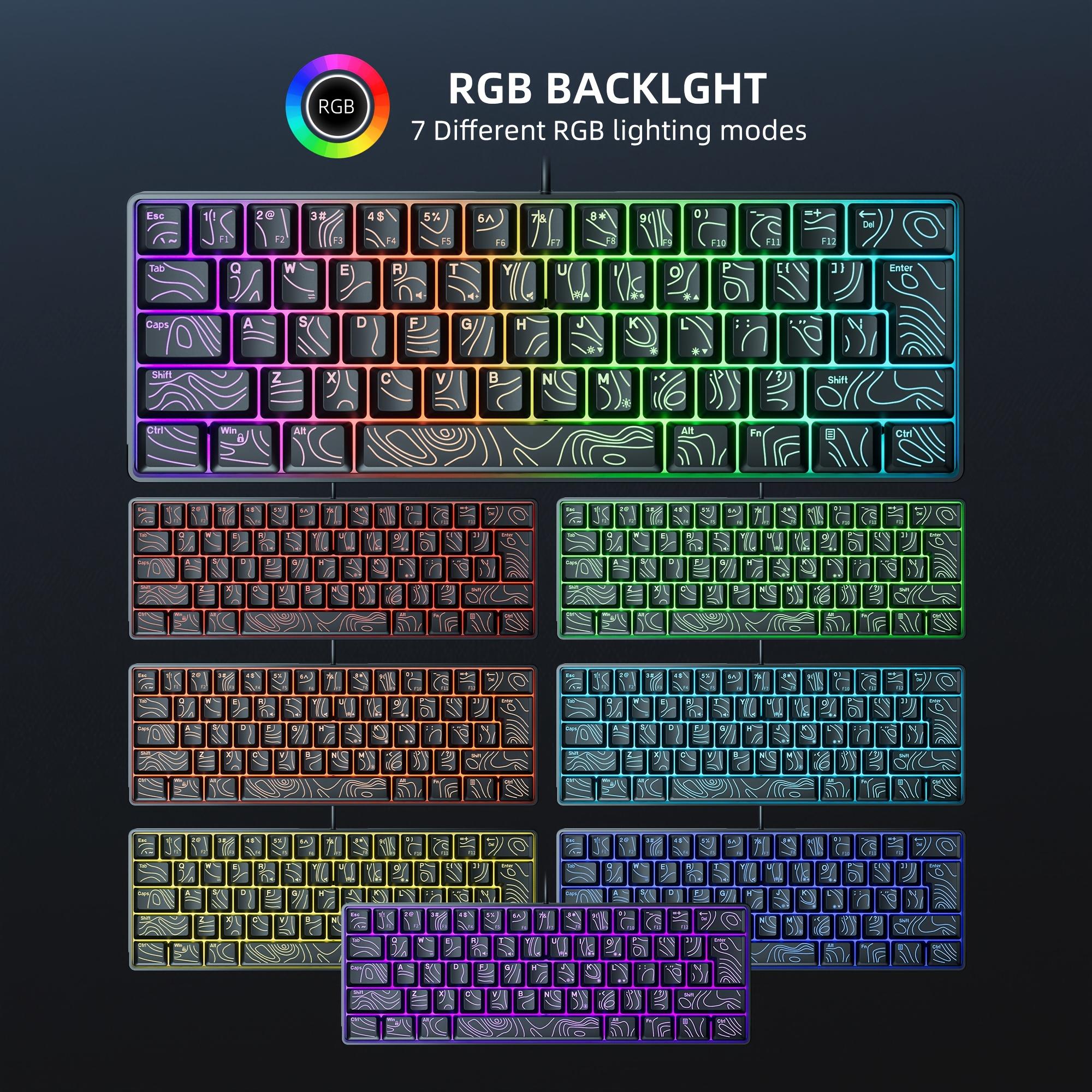 Teclado RGB de 61 Teclas com Cabo - Teclado Portátil Pequeno para Laptop, Ideal para Jogos e Uso Gamer