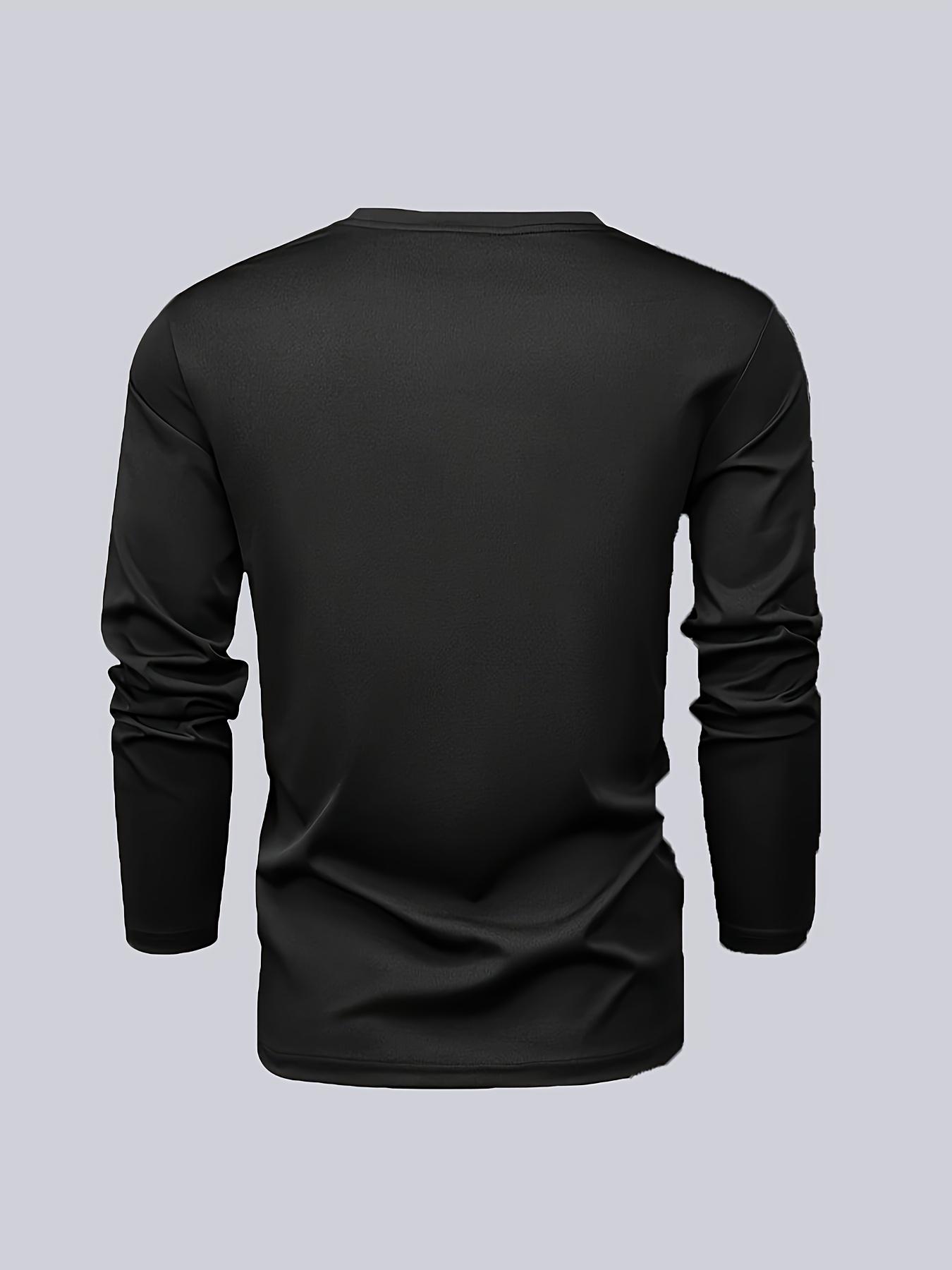 Camiseta Masculina de Manga Comprida com Estampa de Letras da Moda, Gola Redonda, Secagem Rápida, Elegante e Casual para o Verão