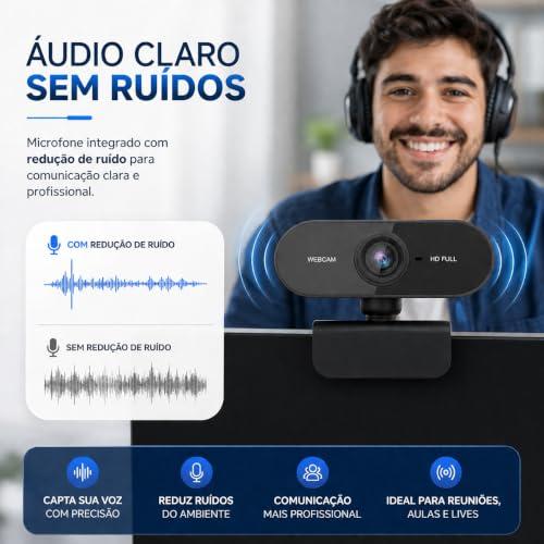 Webcam Full HD 1080P com Microfone Foco Automático USB Plug e Play