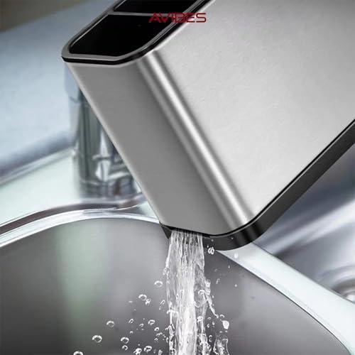 Escorredor de Talheres em Aço Inoxidável, Organizador de Utensílios de Cozinha, Suporte para Talheres, AVIBES