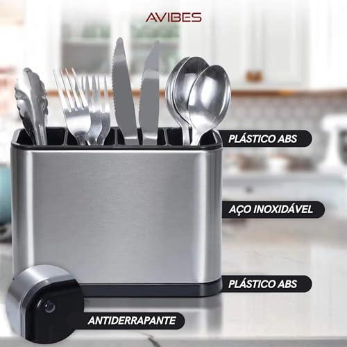 Escorredor de Talheres em Aço Inoxidável, Organizador de Utensílios de Cozinha, Suporte para Talheres, AVIBES