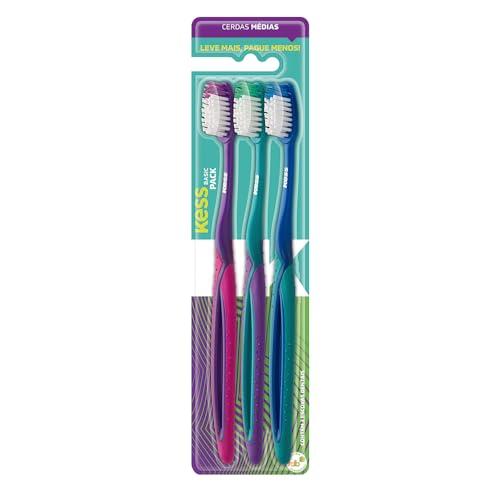 Kess Combo Econômico Com 3 Escovas Dentais Multicor
