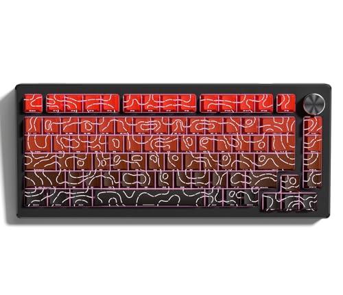 dagaladoo Teclas topográficas vermelhas e pretas com linhas retroiluminadas que brilham através das teclas impressas laterais com perfil cereja conjunto de teclas para teclados mecânicos 61/64/66/68
